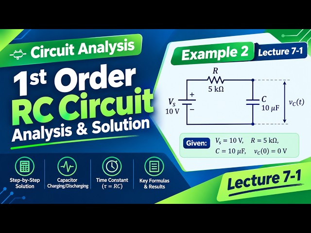 Lecture 7-2 | First Order RC Circuits, Example 2 | Linear Circuit Analysis | Electronics and Control