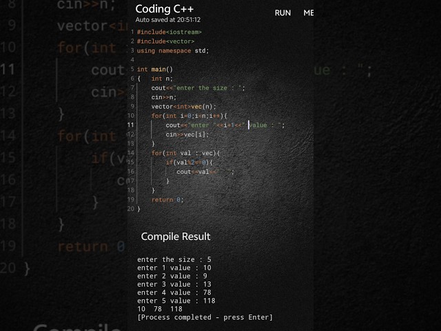 Find and Display Even Numbers from a Vector in C++ #shorts #viral #cpp #learning
