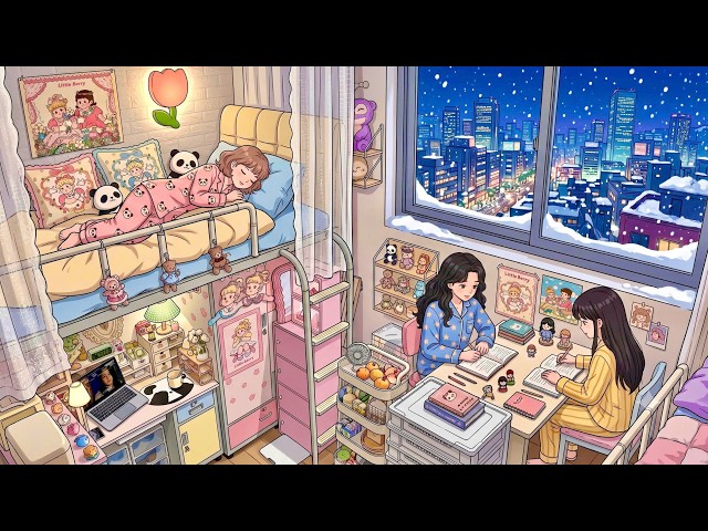 Late Snow Night Study with Besties❄️ | Youth, Hard work & Beautiful memories | Dorm life Ghibli