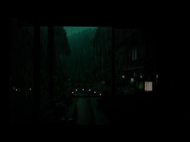 Tranquil Night Rain Sounds at a Garden Pond Cabin 🌧 (No Ads) | Dark Bedroom Ambience for Deep Sleep