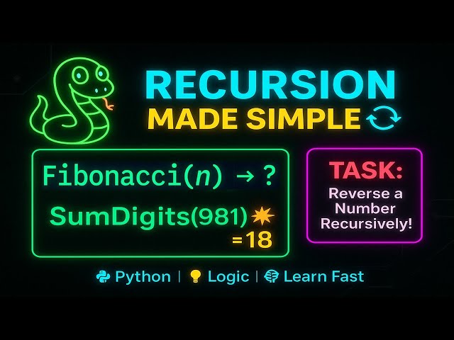 🔁 Master Recursion in Python with Real Examples | Fibonacci, SumDigits, and a Fun Task!