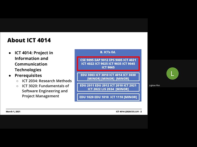2020/21  ICT 4014 | Lecture Series #01: Administrivia and Introduction | March 1, 2021