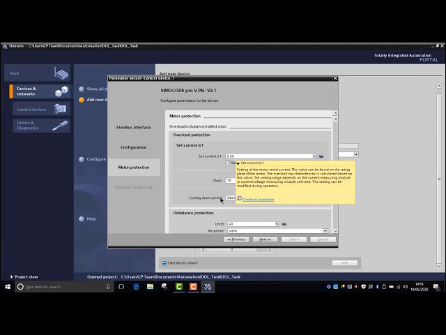 SIMOCODE programming a direct on-line starter.