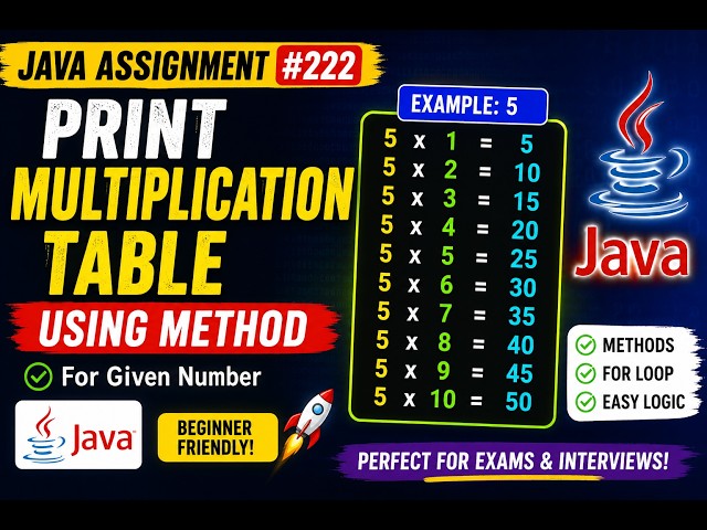 222. Java Assignment - Method printing the multiplication table of given number (Selenium Java 2026)