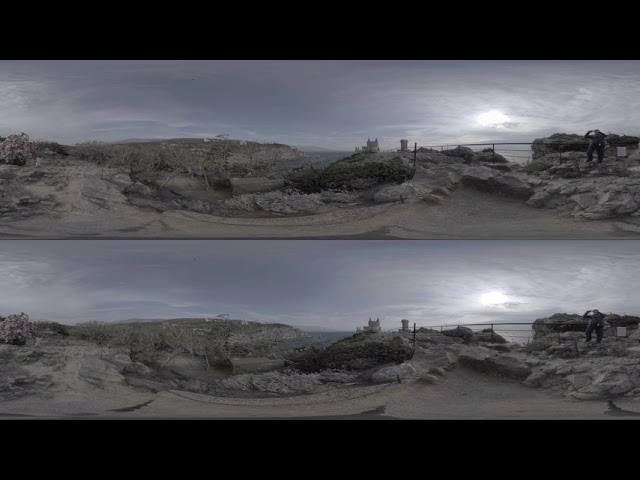 Crimea, Swallow's Nest, a castle on the mountain, Summer Black Sea, morning, Ukraine 3D 360 footage