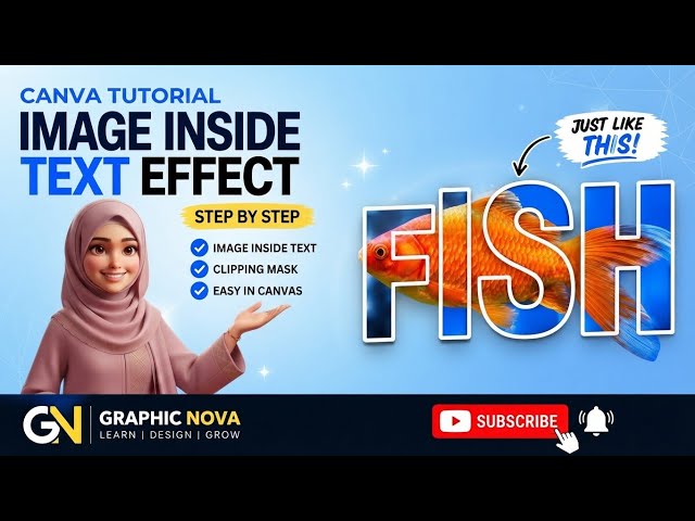 Image Inside Text Or Clipping Mask in Canva | FISH Text Effect Tutorial