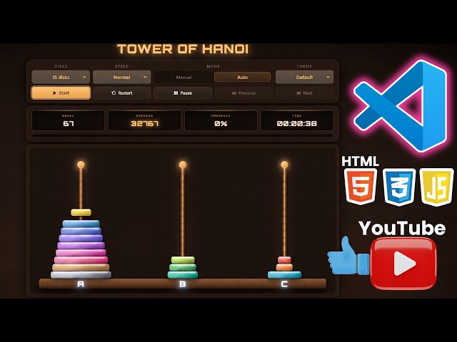The Tower of Hanoi Problem Like You've Never Seen Before | Complete Web Project from Scratch