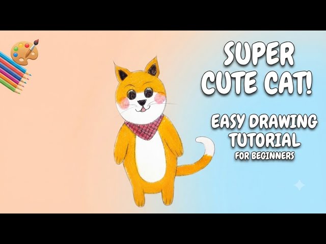How to Draw a Cute Cat Step by Step | Easy Cat Drawing and Coloring for Beginners🐈🐱