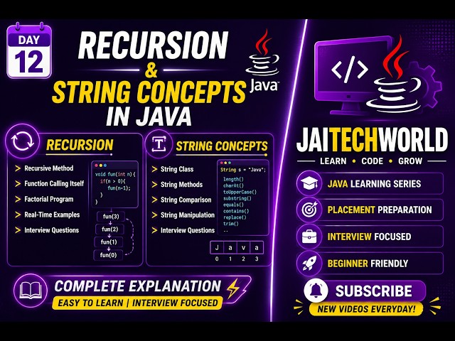 Day12 | Java Recursion & String Concepts Explained in Tamil | Core Java Tutorial