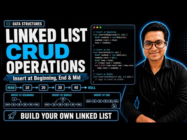 Linked List CRUD Operations | Insert at Beginning, End & Mid | Day 23| 100 Days of DSA with JAVA