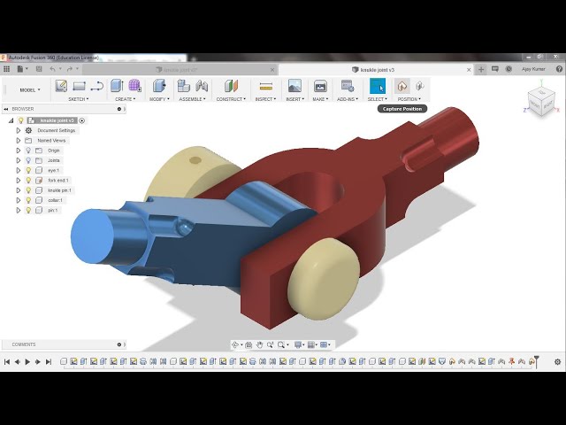 FUSION 360 || KNUCKLE JOINT || MODELLING || ASSEMBLY || ANIMATION
