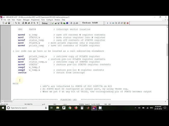 L1 LED Flashing using PIC16F877