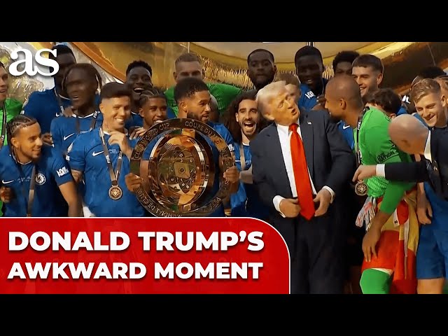 TRUMP'S AWKWARD MOMENT during CHELSEA'S CLUB WORLD CUP trophy celebration