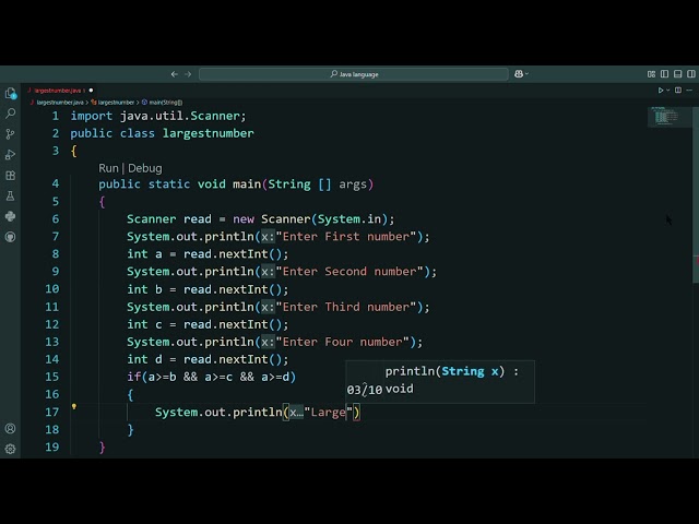 To Find Largest Number Using If Statement ( JAVA TUTORIAL)