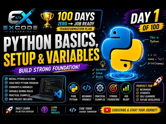 Day 1: Python for Beginners 2026 | Install Python & VS Code, Variables, Comments |100 Days of Python
