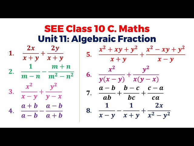 Unit 11: Algebraic Fractions || Top Short Question Solutions || Class 10 C. Math || SEE 2081