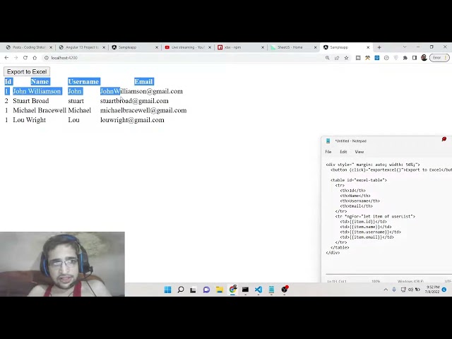 Angular 13 Export HTML5 Table to Excel (.XLSX) File and Download it Using xlsx Library in TypeScript