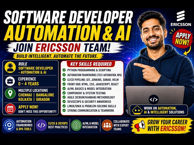Ericsson Software Developer Jobs 2026 | Automation & AI  Noida, Bangalore, Chennai, Kolkata, Gurgaon