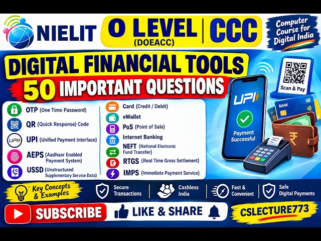 NIELIT O LEVEL ,CCC OBJECTIVE QUESTION DIGITAL FINANCIAL TOOLS  M1 INFORMATION TECHNOLOGY
