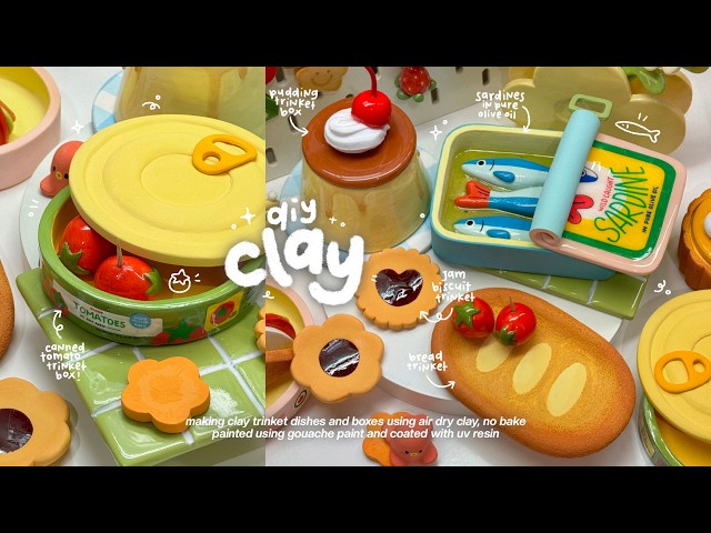 making clay trinkets using air dry clay🐟🫒🥐 using air dry clay / no bake