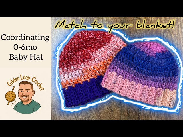 Super Simple Baby Hat made to match your baby blanket! Works up in 9 rows from top down! #beaniehat
