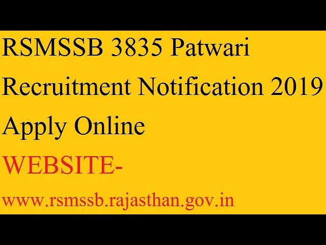 RSMSSB PATWARI  RECRUITMENT 2019