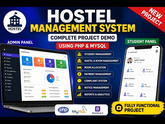 Hostel Management System using PHP & MySQL | Complete Project Demo | Admin & Student Panel
