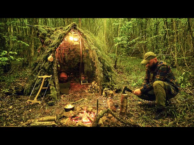 Primitive Shelter in a Remote Forest (8K) | Wild Herb Survival Cooking