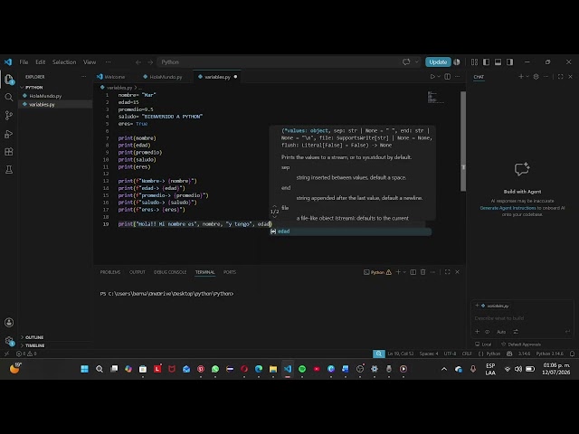 Codigos de Python en Visual Studio Code