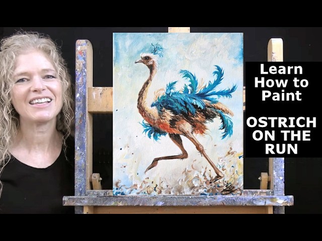 OSTRICH ON THE RUN - Learn How to Draw & Paint with Acrylics -Easy Beginner Animal Portrait Painting