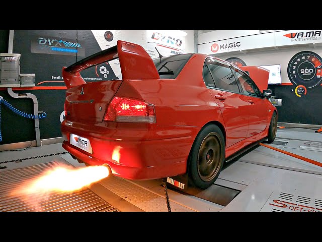 540HP Lancer EVO VII FQ300 2.3L STROKER Shooting FIRE on the DYNO🔥| Feat. Turbo Anti-Lag BANGS!
