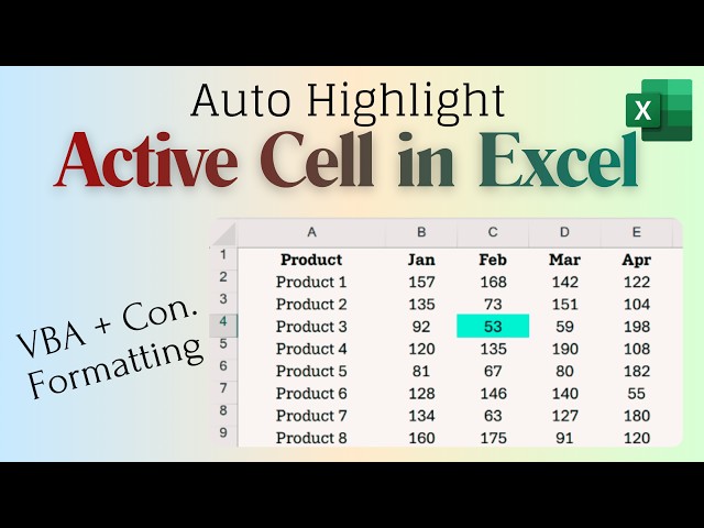 Auto Highlight Active Cell (VBA and Conditional Formatting Method)