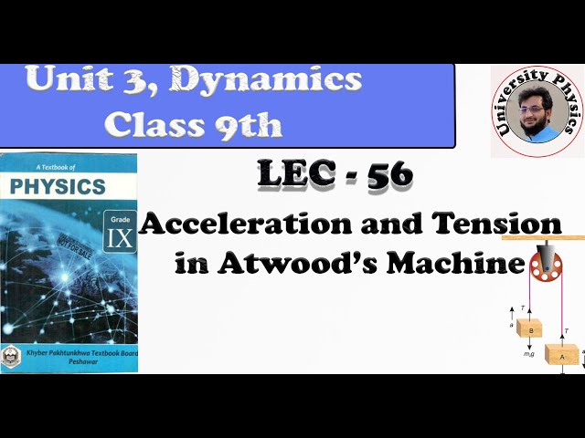 Acceleration and tension in Atwood’s Machine | Atwood machine | Tension class 9th physics