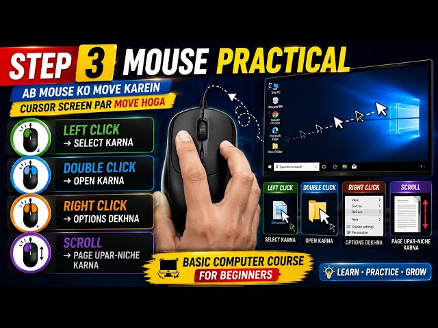 Computer Mouse Kaise Use Kare? 🖱️ | Left Click, Double Click, Right Click | Basic Computer Course