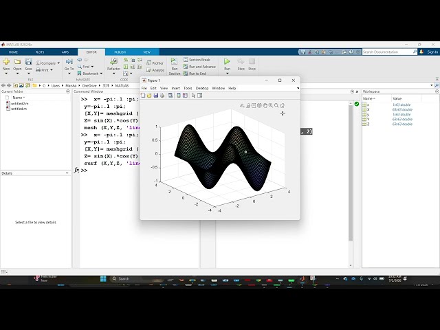 mesh, surf, contour in Matlab