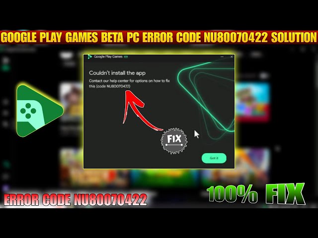Google play games on pc emulator error code  NU80070422 solution | Fix Error code #googleplaybetapc