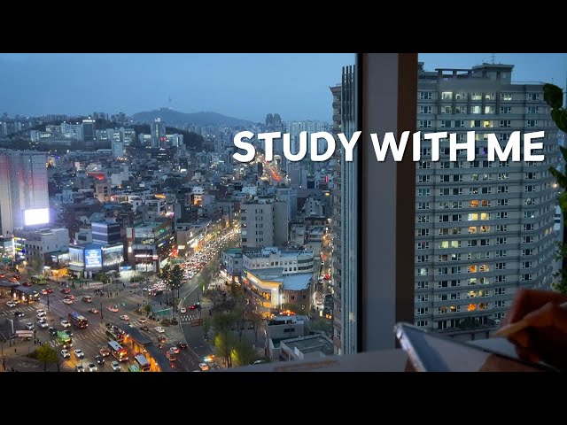 2hrs Study With Me in Seoul | Calm piano | Pomodoro Timer 50/10 * 2 sets | Late night study 함께 공부해요.