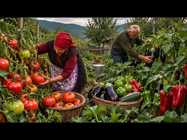 🍅 Harvesting ORGANIC Tomatoes, Eggplants & Peppers in Azerbaijan Village