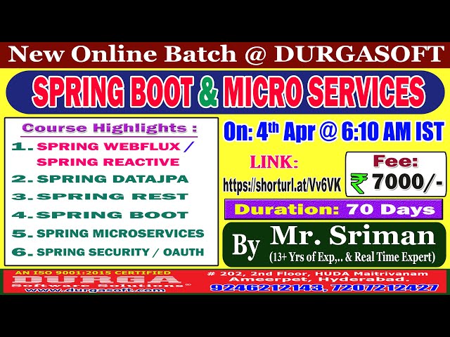 SPRING BOOT & MICRO SERVICES Online Training @ DURGASOFT