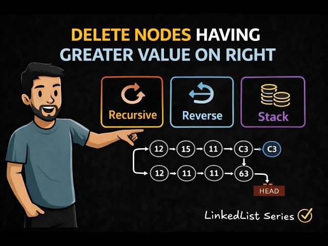 Delete Nodes Having Greater Value on Right 🔥 Linked List | Recursive, Stack & Reverse