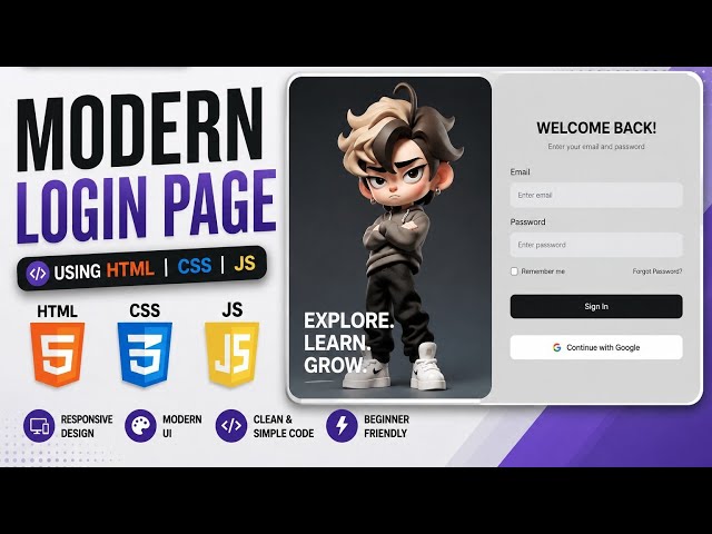 Modern Login Page using HTML, CSS & JavaScript | Responsive UI Tutorial