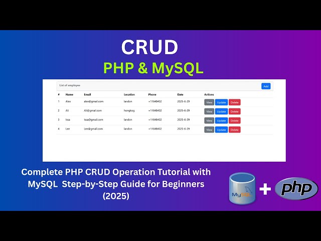 Complete PHP CRUD Operation Tutorial with MySQL – Step-by-Step Guide for Beginners (2025)
