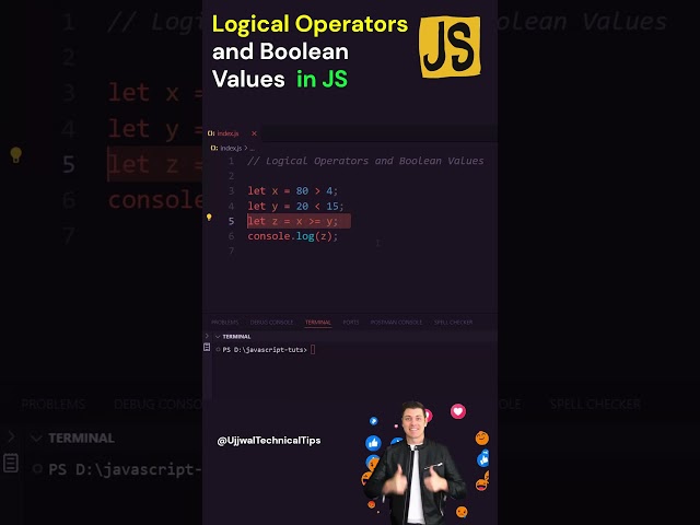 Logical Operators and Boolean Values in JS #youtubeshorts #shorts #viralvideo #shortvideo  #tech