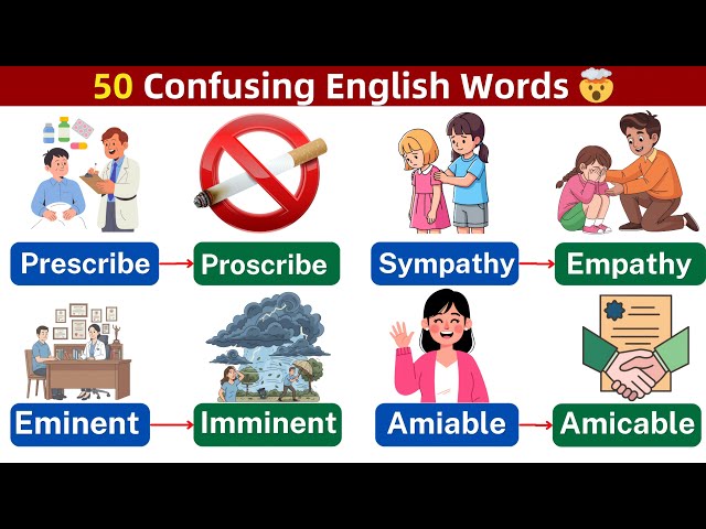 50 Confusing English Words with Examples | Confusing Words in English | English Vocabulary