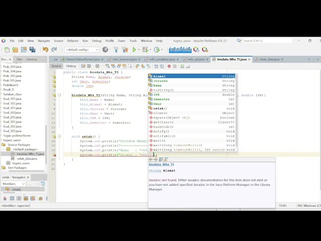 IMPLEMENTASI GETTER DAN SETTER METHODS   DENGAN FITUR REAL-TIME UPDATE DATA DALAM PEMROGRAMAN  JAVA.