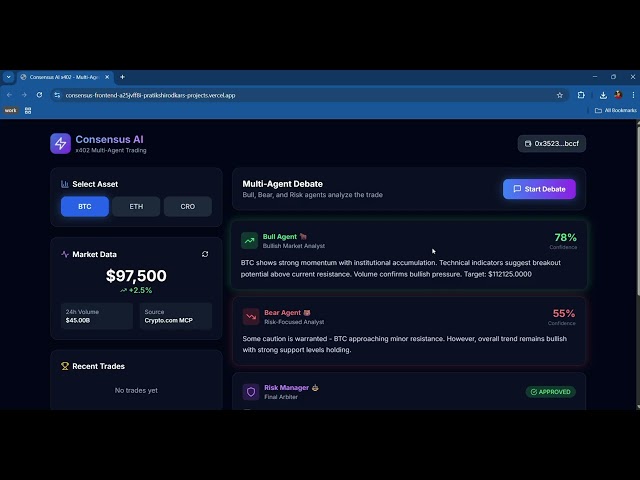 Consensus AI x402: Multi-Agent DeFi Trading on Cronos 🐂🐻⚖️