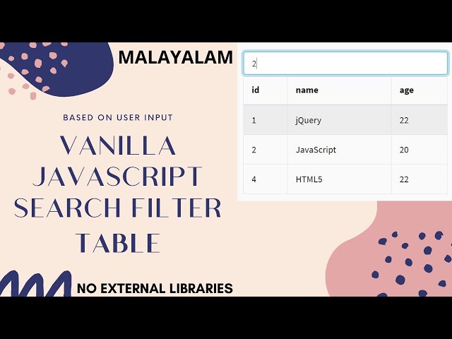 JavaScript Malayalam | JavaScript Filter Table | No jQuery | Vanilla JavaScript | JS Search Filter