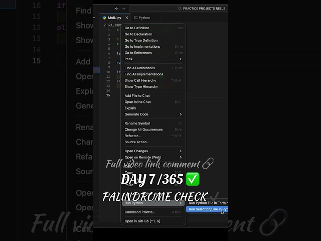 Palindrome Checker in Python | Day 7/365 #shorts #python #coding #buildinpublic #learnpython