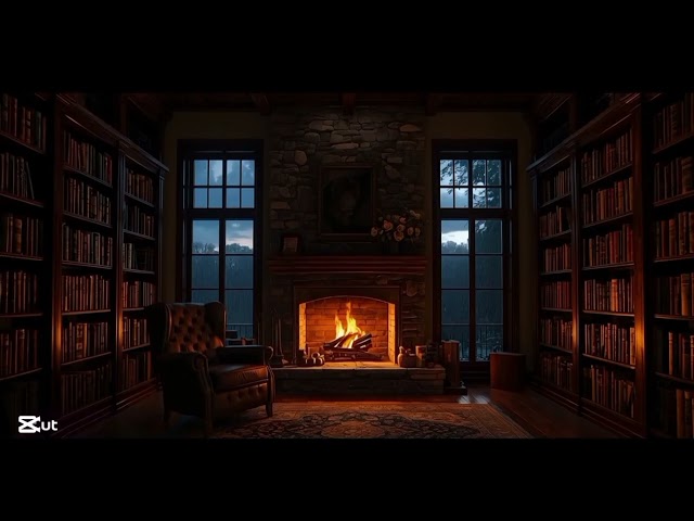Cozy Fireplace Library & Gentle Rain Sounds | 1 Hour ASMR for Study,Focus and Deep Sleep