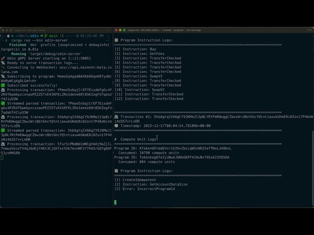 Live Demo: Odin — Rust-based gRPC Solana Transaction Log Service
